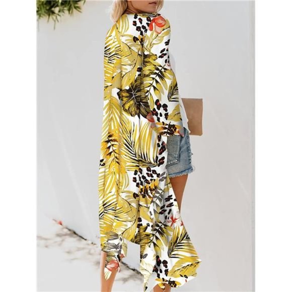 KIMONO Cardigans Boho Chiffon Beach Cover Up Tops 006 White - Picture 2 of 4